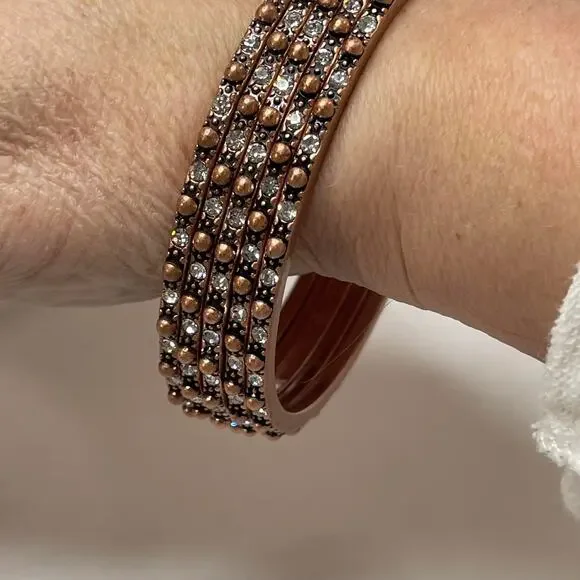 bronze bangle bracelets set of five 5 costume jewelry trendy versatile boho - Picture 6 of 9